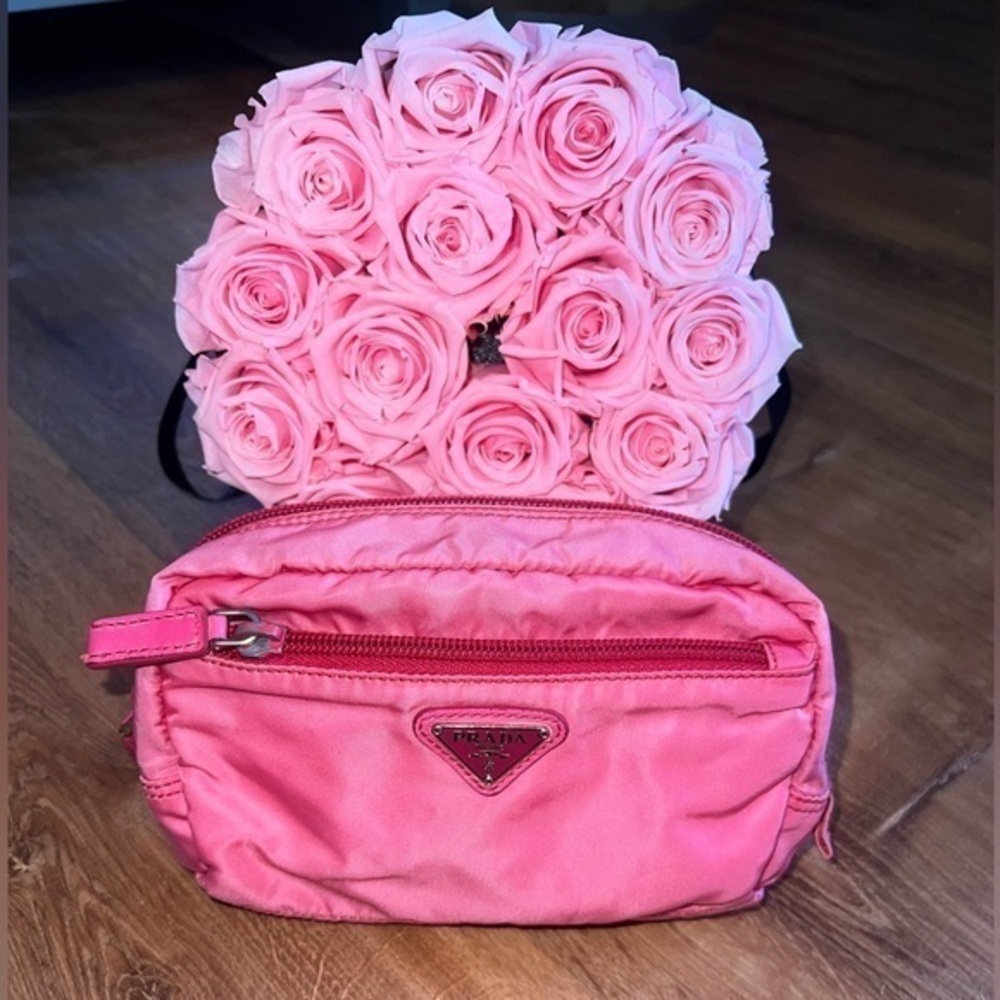 Prada Nylon Pink Bag Clutch Makeup Bag Travel Bag AUTHENTIC